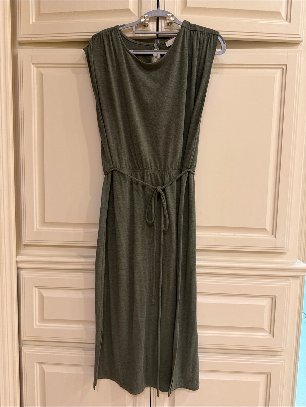 LOFT Olive Cap Sleeve Tie-Waist Midi Dress